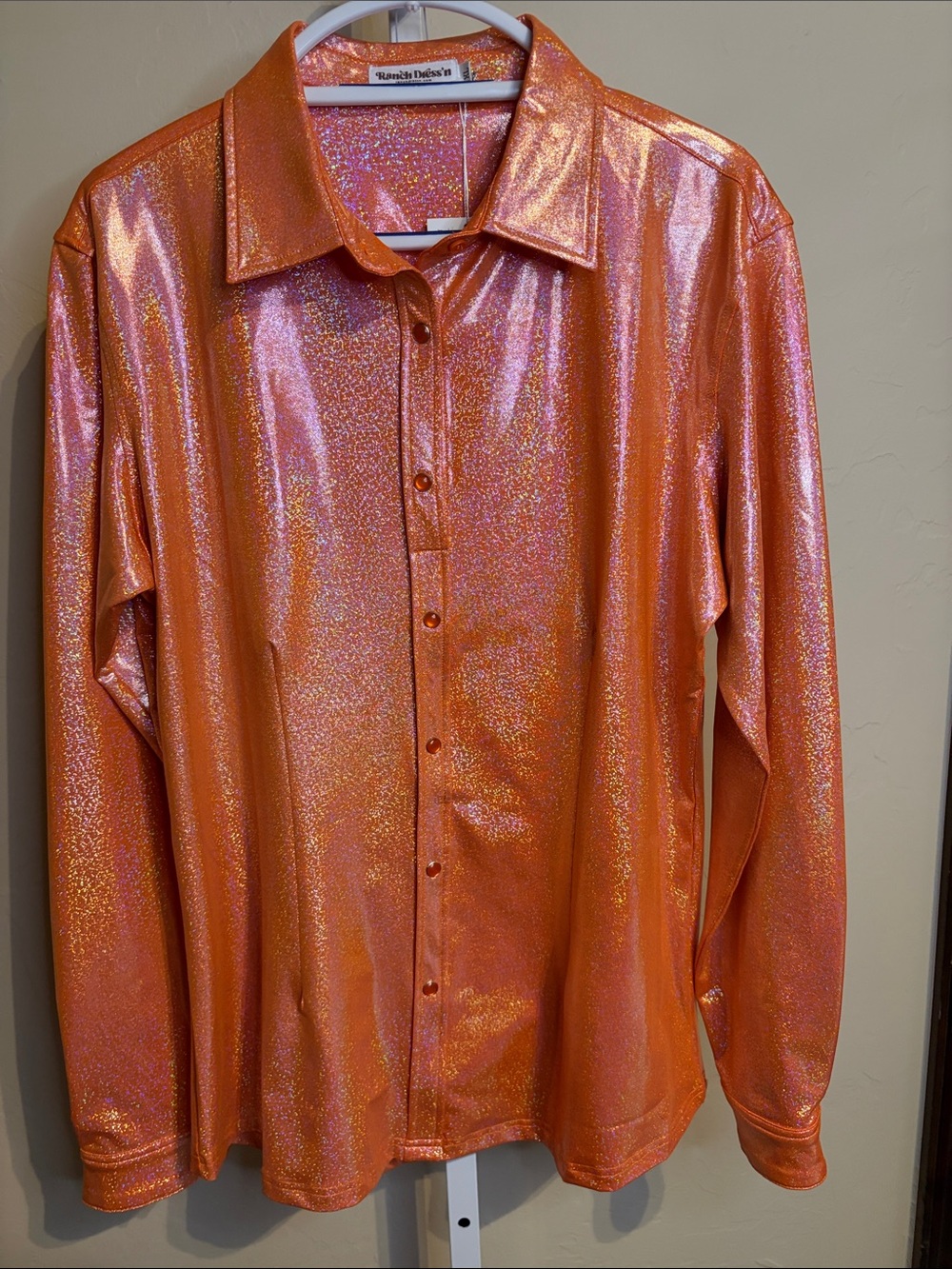 NWT Ranch Dress’n NWT -light color Orange sparkling Button-Up Shirt XLG